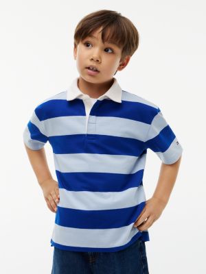 Kids' Striped Rugby Polo, Blue Stripes