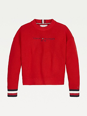 타미 힐피거 키즈 스웨터 Tommy Hilfiger TH Kids Logo Sweater,DEEP CRIMSON
