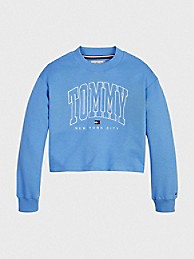 타미 힐피거 Tommy Hilfiger Kids Varsity Cropped Sweatshirt,BLUE CRUSH