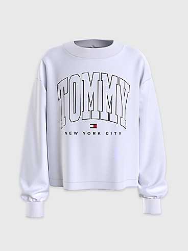 타미 힐피거 Tommy Hilfiger Kids Varsity Cropped Sweatshirt,WHITE