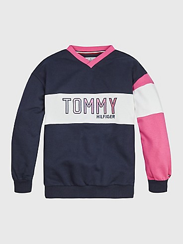 타미 힐피거 Tommy Hilfiger Kids Colorblock Sweatshirt,DESERT SKY/MULTI