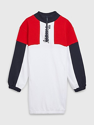 타미 힐피거 Tommy Hilfiger Kids Colorblock Sweatshirt Dress,RED/ WHITE/ BLUE Colorblock