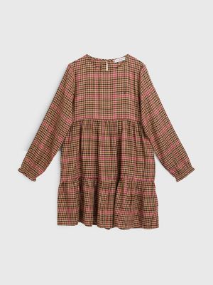 Kids' Check Dress, Shepard Check/ Magenta Beige