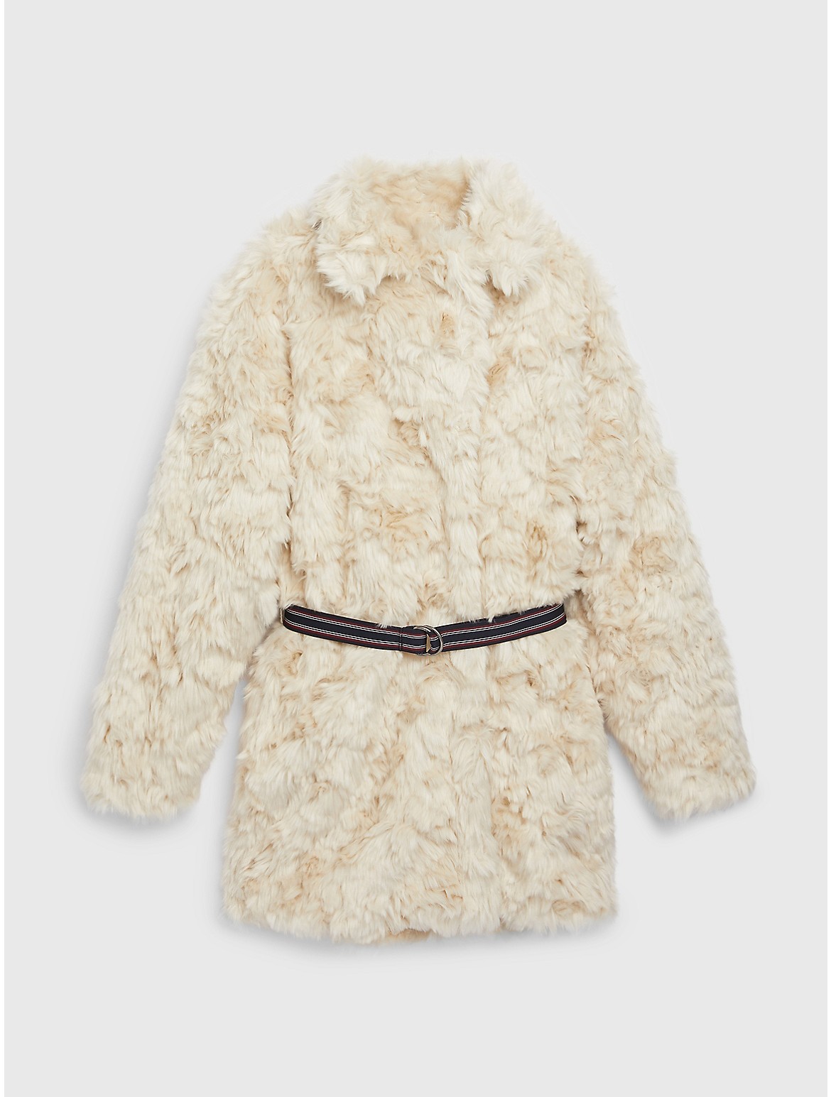 Tommy Hilfiger Girls' Kids' TH Monogram Logo Belted Fur Jacket