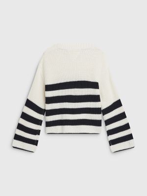 Kids' Nautical Stripe Sweater, Ancient White/Navy