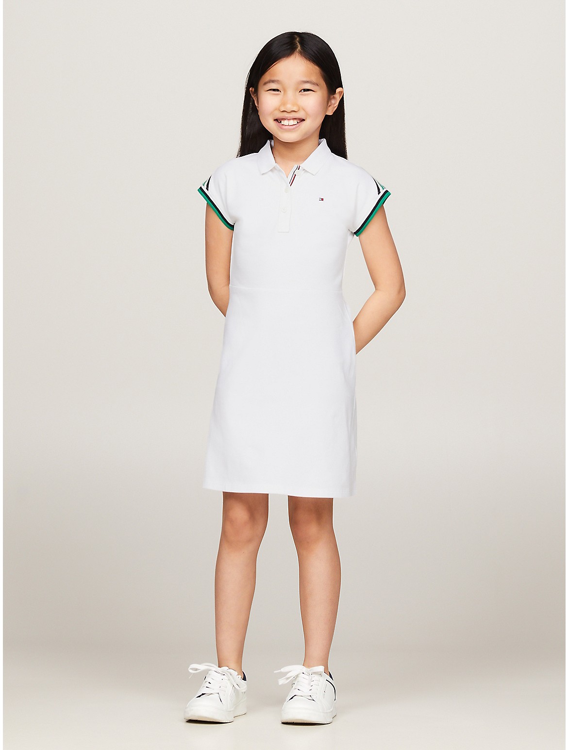 Tommy Hilfiger Girls' Kids' Shoulder-Stripe Polo Dress - White - 10
