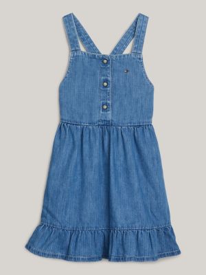 Kids' Cross-Strap Denim Dress, Sky Blue