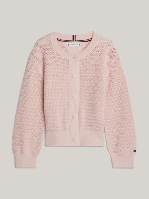 Kids' Boxy Crochet Knit Cardigan, Whimsy Pink
