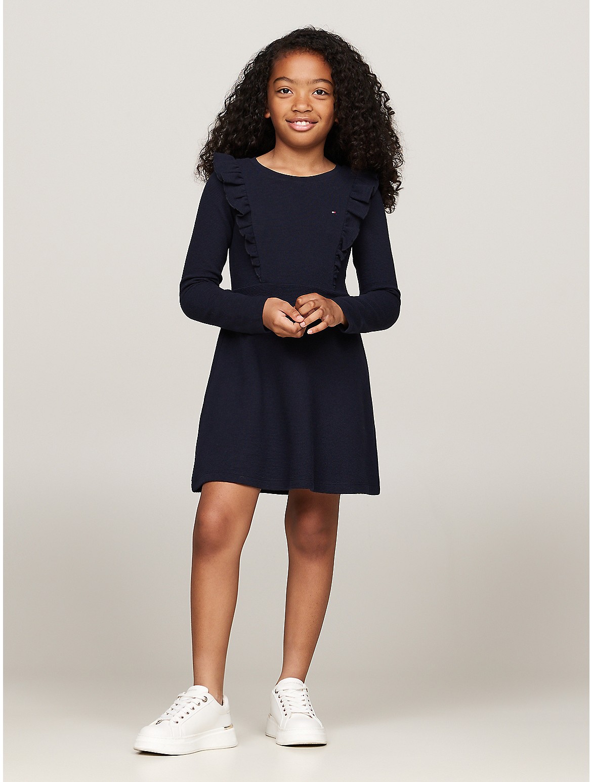 Tommy Hilfiger Girls' Kids' Fit and Flare Solid Ruffle Dress