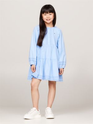 Kids' Eyelet Trim Tiered Dress, Vessel Blue