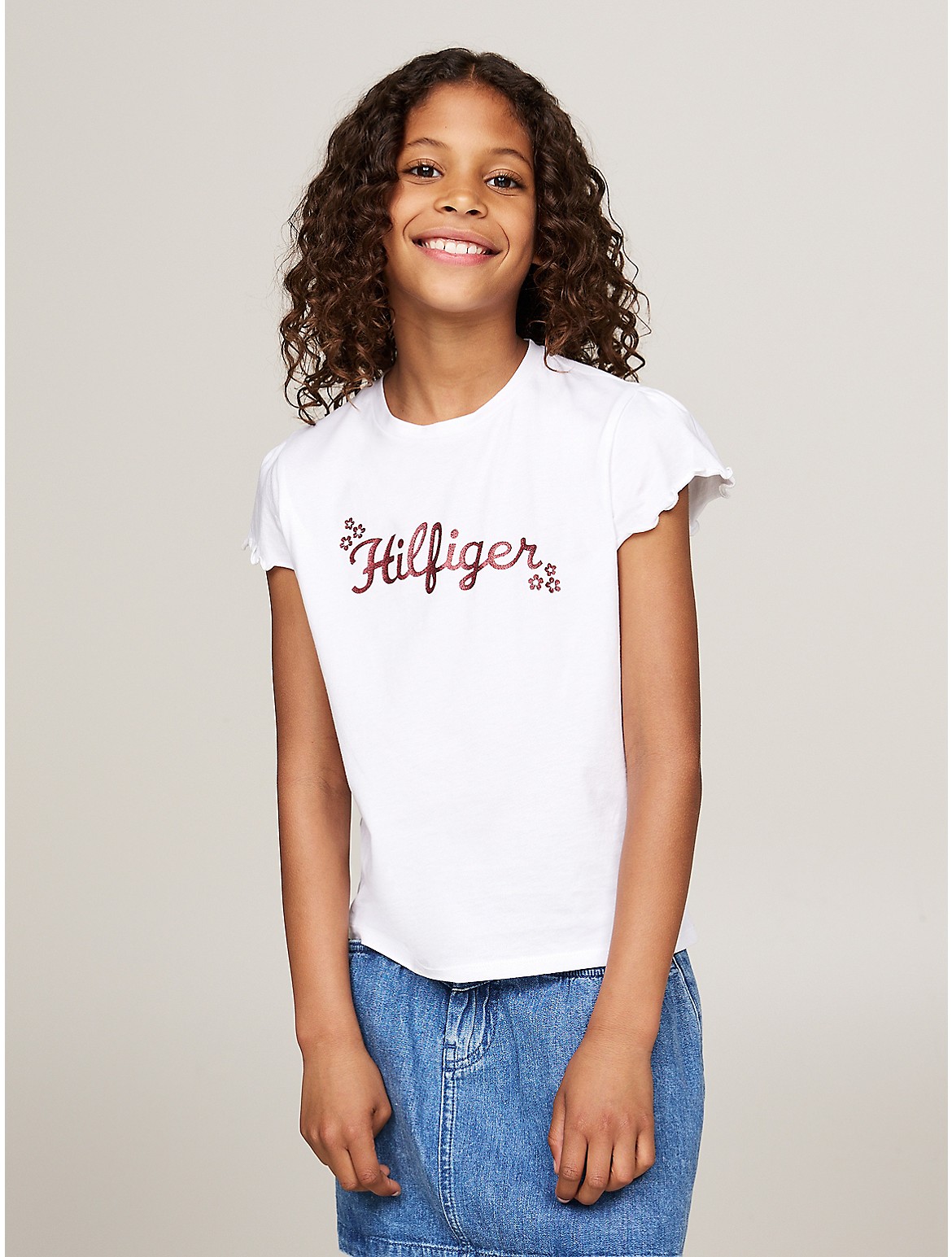 Tommy Hilfiger Girls' Kids' Glitter Flower Logo T-Shirt
