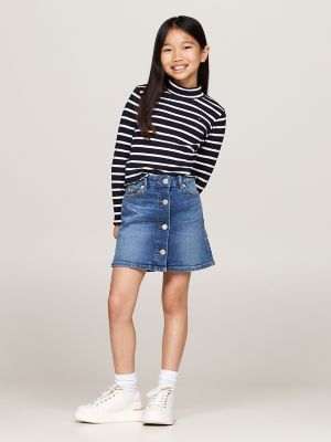 Kids' Long-Sleeve Ribbed Mockneck Top, Navy Stripe