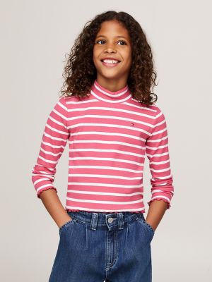 Tommy Hilfiger Girls Kids Long Sleeve Ribbed Mockneck Top Pink 10