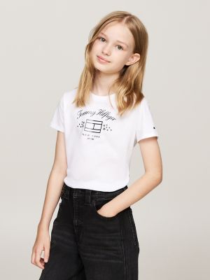 Tommy Hilfiger Girls Kids Star and Tommy Flag Logo T Shirt White 6