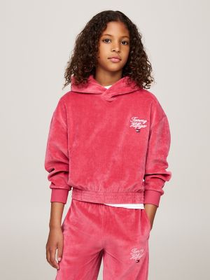 Kids Script Logo Velour Hoodie Tommy Hilfiger