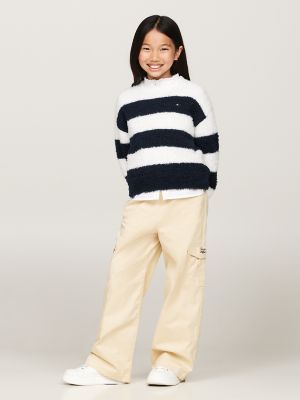 Pantalon à jambe large en coton extensible pour enfant, ivoire campagnard