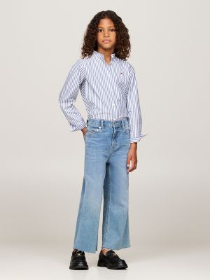 Kids' Ruffle Collar Shirt, Mid Blue / Optic White
