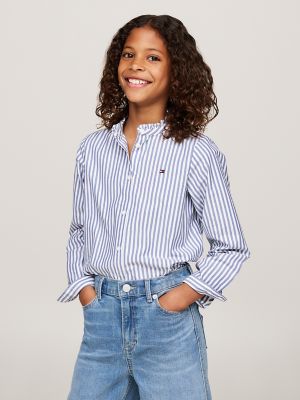 Kids' Ruffle Collar Shirt, Mid Blue / Optic White
