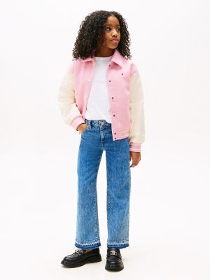 Kids' Contrast Varsity Jacket, Pink Sugar