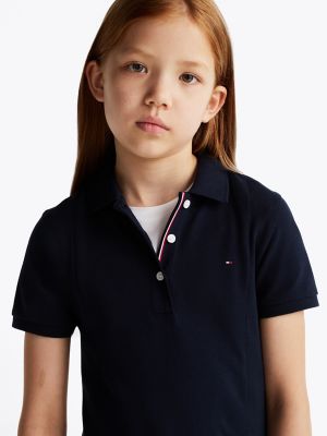 Kids' Side-Pleat Stretch Polo Dress, Dark Night Navy
