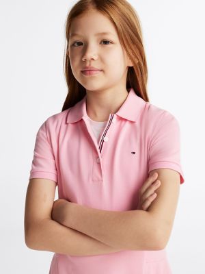 Kids' Side-Pleat Stretch Polo Dress, Pink Sugar