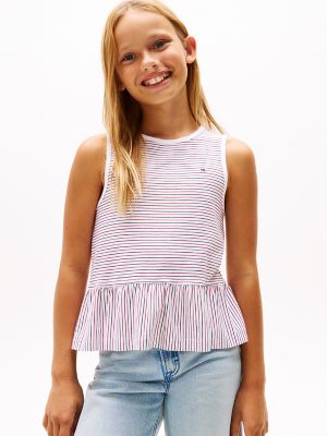 Kids' Stripe Sleeveless Peplum Tank Top, Red White Blue Stripes
