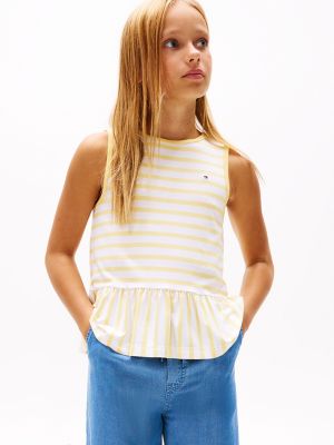 Kids' Stripe Sleeveless Peplum Tank Top, Citronella Stripe