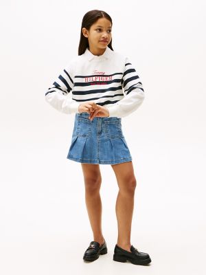 Kids' Pleated Denim Skirt, Blue
