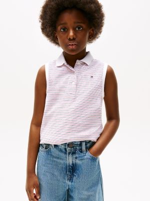 Kids' Sleeveless Stretch Polo, Red White Blue Stripe