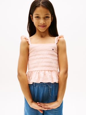Kids' Textured Flutter-Sleeve Peplum Top, Coral Ice