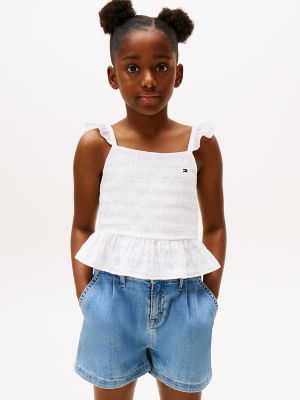 Kids' Textured Flutter-Sleeve Peplum Top, White
