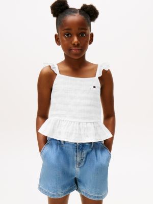 Kids' Textured Flutter-Sleeve Peplum Top, White