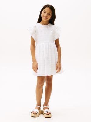 Kids' Textured Flutter-Sleeve Dress, White