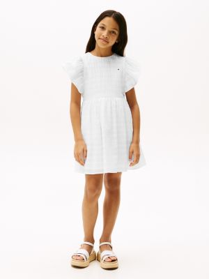 Kids' Textured Flutter-Sleeve Dress, White