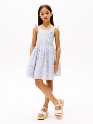 Kids' Floral Stripe Eyelet Dress, Blue Stripe
