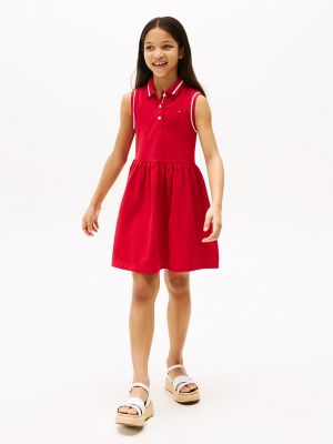 Kids' Sleeveless Stretch Polo Dress, Primary Red