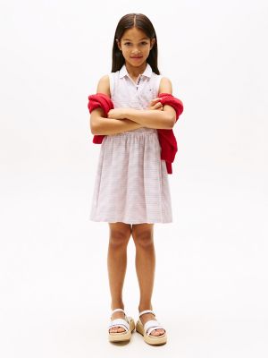 Kids' Sleeveless Stretch Polo Dress, Red White Blue Stripes