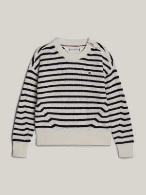 Kids' Stripe Relaxed Fit Sweater, Ancient White Navy Stripe