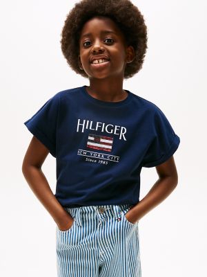 Kids' Hilfiger Sequin Flag T-Shirt, Dark Night Navy