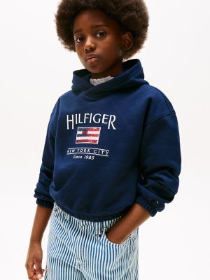 Kids' Sequin Flag Logo Hoodie, Dark Night Navy