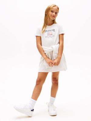 Kids' Hilfiger Sequin Flag T-Shirt Dress, Snow White Heather