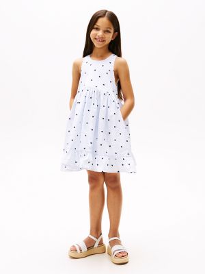 Kids' Heart Print Seersucker Dress, Breezy Blue Stripe