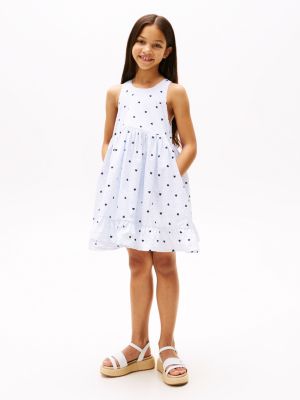 Kids' Heart Print Seersucker Dress, Breezy Blue Stripe