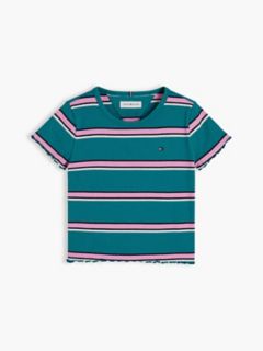 Kids' Lettuce-Trim Ribbed Top — Platinum Teal Stripes 5