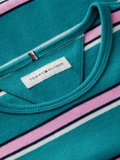 Kids' Lettuce-Trim Ribbed Top — Platinum Teal Stripes 6