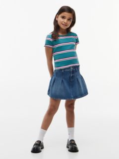 Kids' Lettuce-Trim Ribbed Top — Platinum Teal Stripes 2