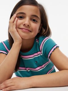 Kids' Lettuce-Trim Ribbed Top — Platinum Teal Stripes 3