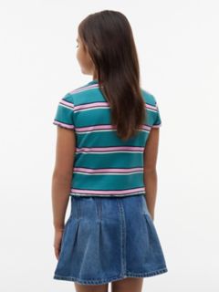 Kids' Lettuce-Trim Ribbed Top — Platinum Teal Stripes 4
