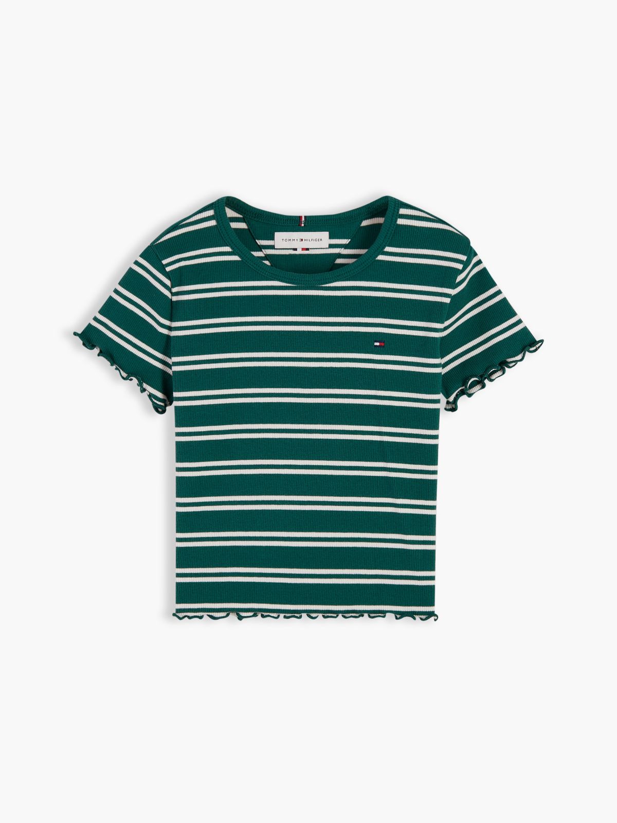 Kids' Lettuce-Trim Ribbed Top — Rural Green Stripe