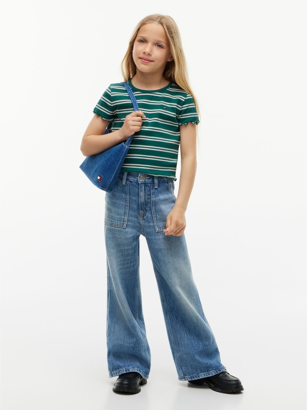 Kids' Lettuce-Trim Ribbed Top — Rural Green Stripe